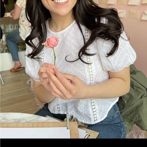 Forever 21 White Short Sleeve Lace Detail Cropped Blouse S